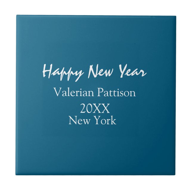 Happy new year blue name place year boho simple  ceramic tile (Front)