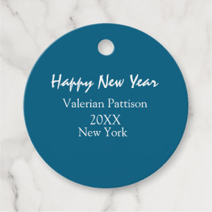 Happy new year blue name place year boho simple favour tags