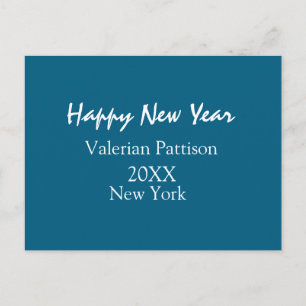 Happy new year blue name place year boho simple holiday postcard
