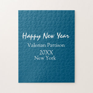 Happy new year blue name place year boho simple  jigsaw puzzle