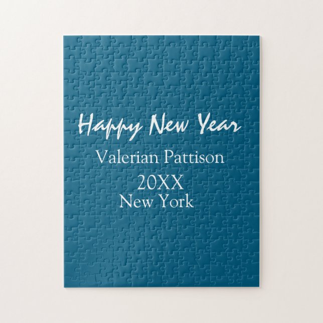Happy new year blue name place year boho simple  jigsaw puzzle (Vertical)