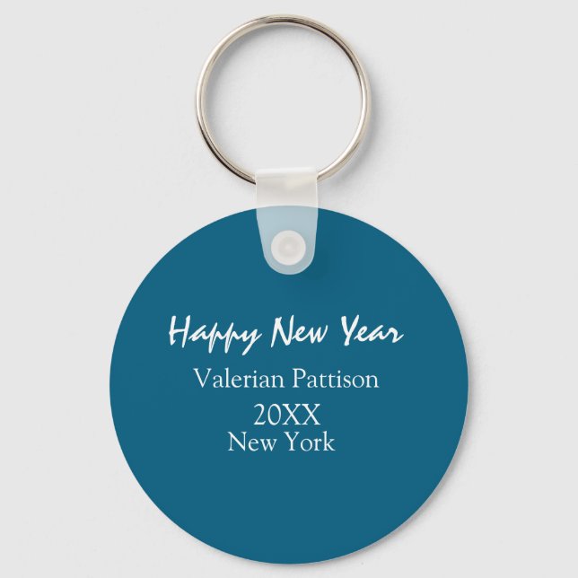 Happy new year blue name place year boho simple  key ring (Front)