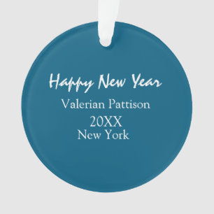 Happy new year blue name place year boho simple ornament