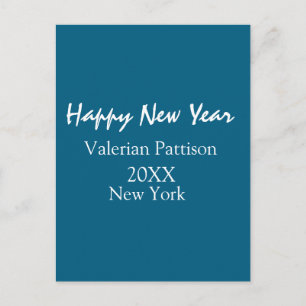 Happy new year blue name place year boho simple postcard