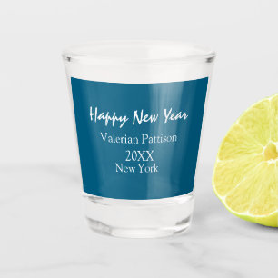 Happy new year blue name place year boho simple shot glass