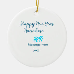 Happy New Year blue snowflakes modern rusticsimple Ceramic Ornament