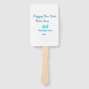 Happy New Year blue snowflakes modern rusticsimple Hand Fan