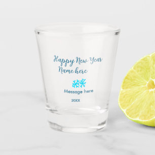 Happy New Year blue snowflakes modern rusticsimple Shot Glass