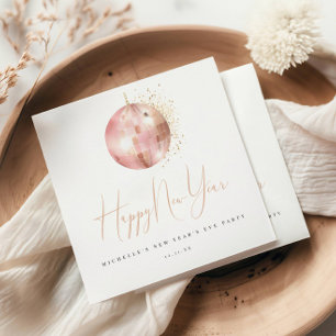 Happy New Year Blush Pink Rose Gold Disco Ball  Napkin