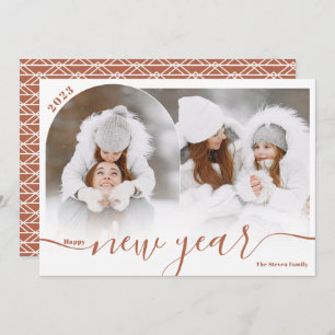 Happy New Year boho 2 photo arch overlay collage Holiday Card