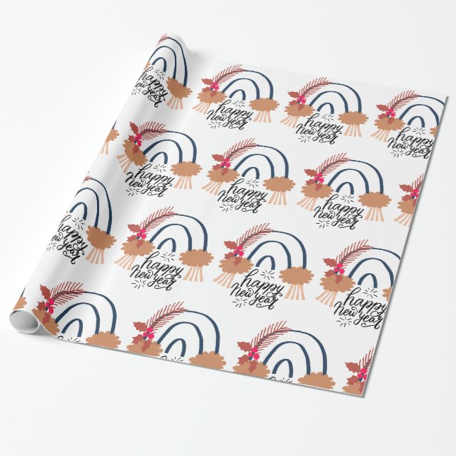 Happy New Year Boho Rainbow Gift Wrapping Paper (Unrolled)