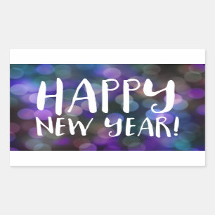 happy new year bokeh rectangular sticker
