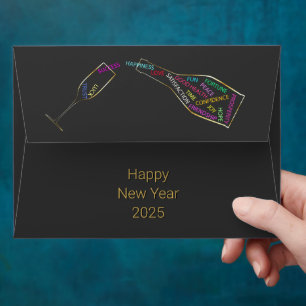 Happy New Year Bottle Glass Colourful Motivation Envelope