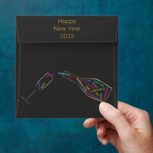 Happy New Year Bottle Glass Colourful Motivation Envelope