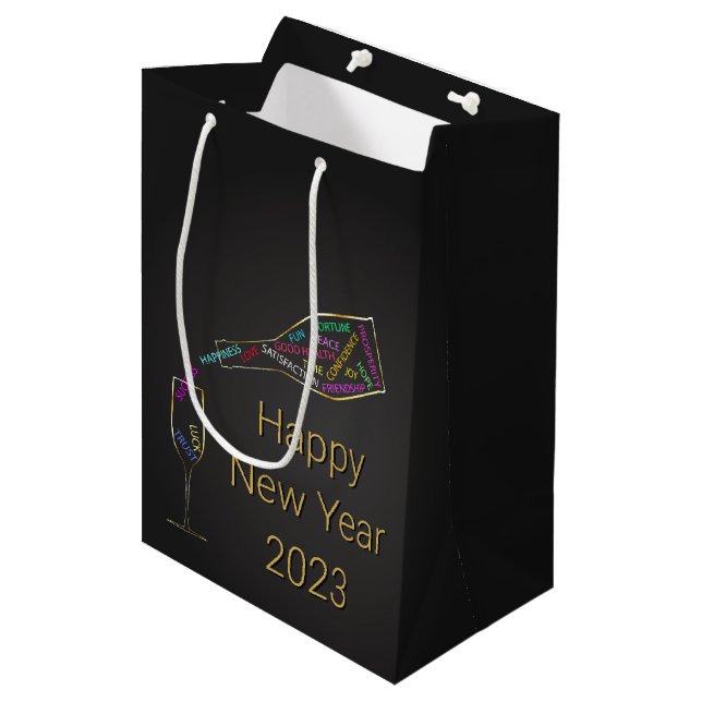 Happy New Year Bottle Glass Colourful Motivation Medium Gift Bag (Front Angled)