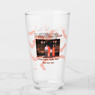 Happy new year brown add photo family name glitter glass