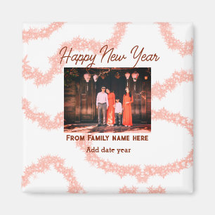 Happy new year brown add photo family name glitter magnet