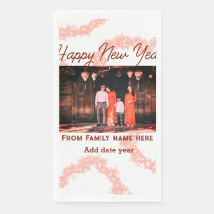 Happy new year brown add photo family name glitter napkin