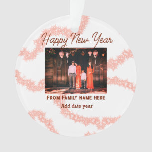 Happy new year brown add photo family name glitter ornament