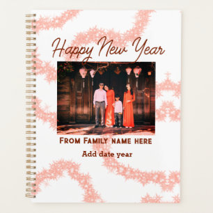 Happy new year brown add photo family name glitter planner