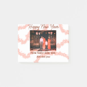 Happy new year brown add photo family name glitter post-it notes