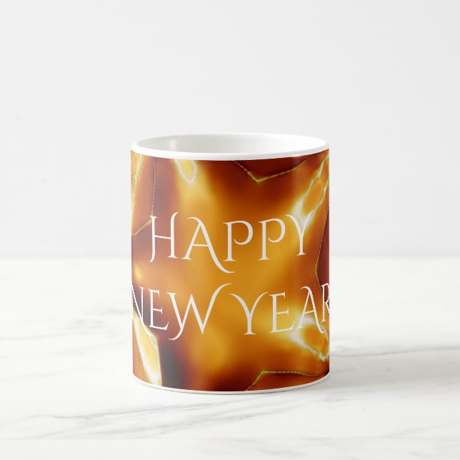 Happy New Year Brown Gold Copper Elegant Star Coffee Mug (Center)