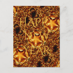 Happy New Year Brown Gold Copper Elegant Star Holiday Postcard