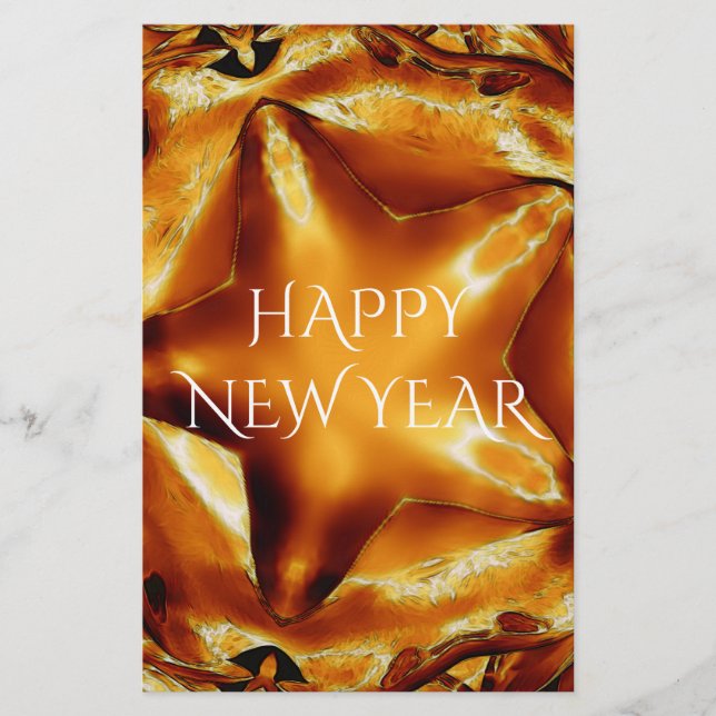 Happy New Year Brown Gold Copper Elegant Star Stationery (Front)