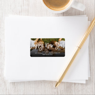 Happy New Year Brush Script Calligraphy Photo Label