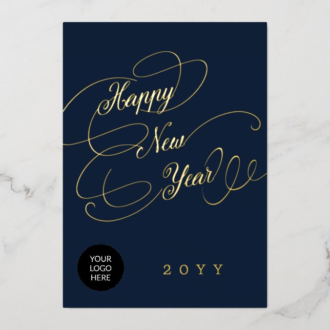 Happy New Year business corporate logo gold Foil Holiday Card (Front)
