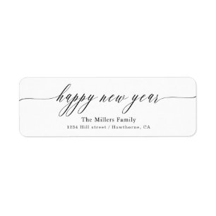 Happy New Year Calligraphy Return Address Label