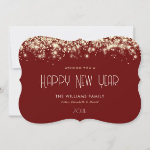 Happy New Year Card Red Gold Glitter