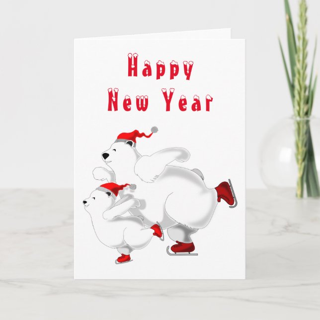 Happy New Year Card with Skating Bears (Front)
