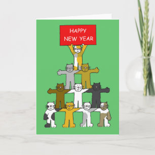 Happy New Year, Cartoon Cats Holiday Card