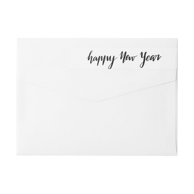 Happy New Year Casual Black Handwritten Script Wrap Around Label (Back)