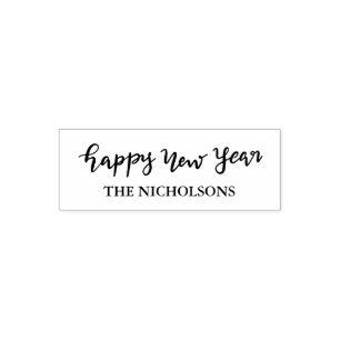 Happy New Year Casual Handwritten Black Script Self-inking Stamp