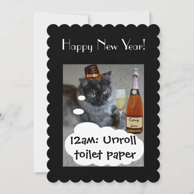 Happy New Year (cat) Invitation by RoseWrites (Front)