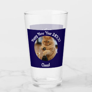 Happy New Year Cat Photo, customize , Cheers Glass