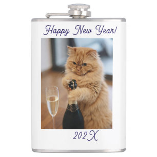  Happy New Year Cat Photo Customized  Hip Flask