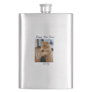 Happy New Year Cat Photo Customized Hip Flask