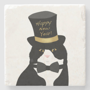 Happy New Year Cat Stone Coaster