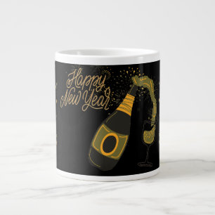 Happy New Year Celebrate,New Year Party,Black Gold Large Coffee Mug
