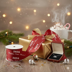 Happy New Year Celebration Graphic Satin Ribbon