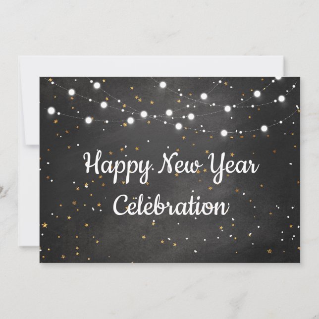 Happy New Year Celebration with String Lights Invitation (Front)