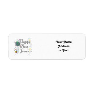 Happy New Year - Champagne and Clock Return Address Label