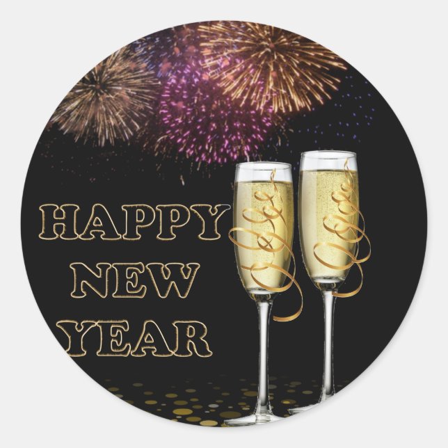 Happy New Year - Champagne Classic Round Sticker (Front)