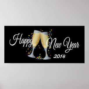 Happy New Year, Champagne & Confetti Poster
