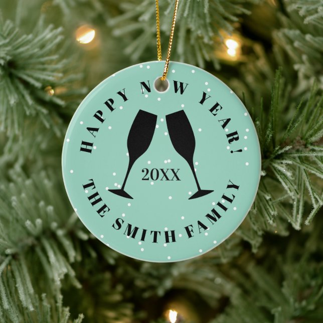 Happy New Year champagne flute cheers custom Ceramic Ornament (Tree)