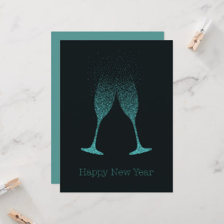 Happy New Year Champagne Flutes Dots Card