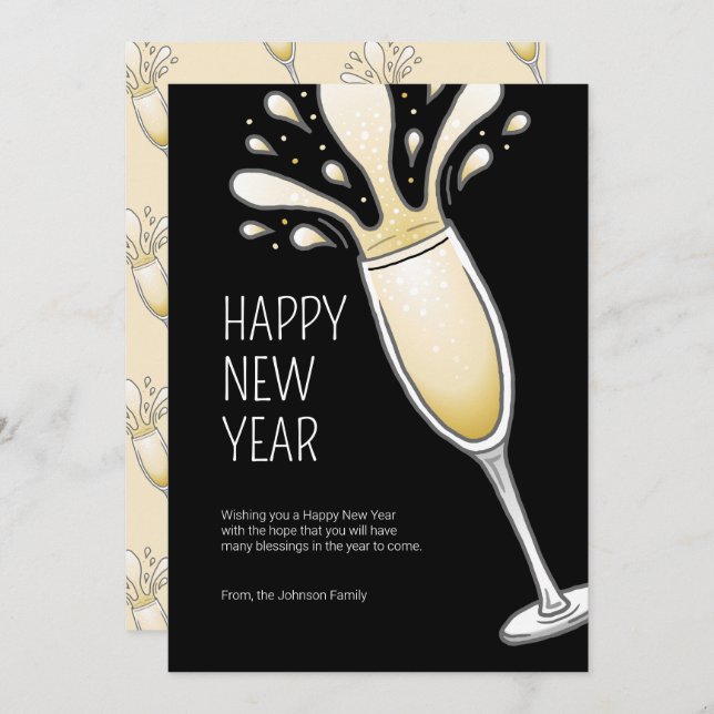 Happy New Year Champagne Holiday Card (Front/Back)
